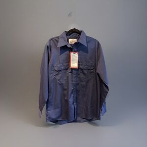 VINTAGE Sears Work Shirt Adult Large Blue Button Up Long Sleeve Pocket Men L NEW